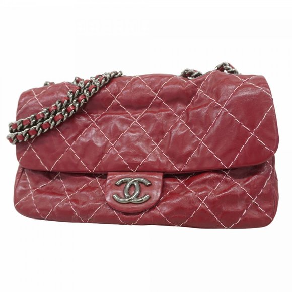 CHANEL Handbags - Chanel Shoulder Bag Wild Stitch W Chain Calfskin Red Women's P629441